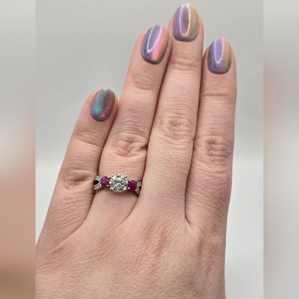 Sparkling BBJ Sterling Silver CZ & Natural Ruby Ring Size 7